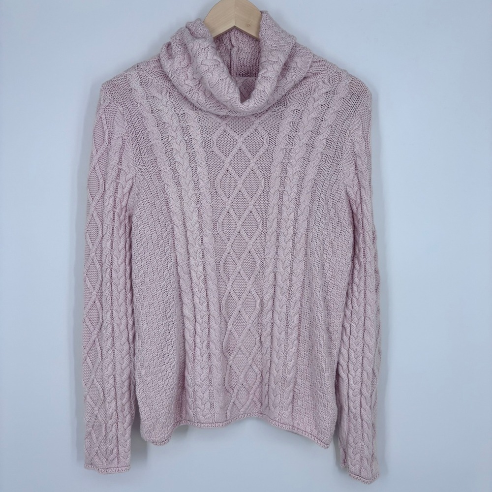 Burgess Charli Cable Knit Cowl Neck Sweater Womens S Pink Cotton Cashmere Cozy